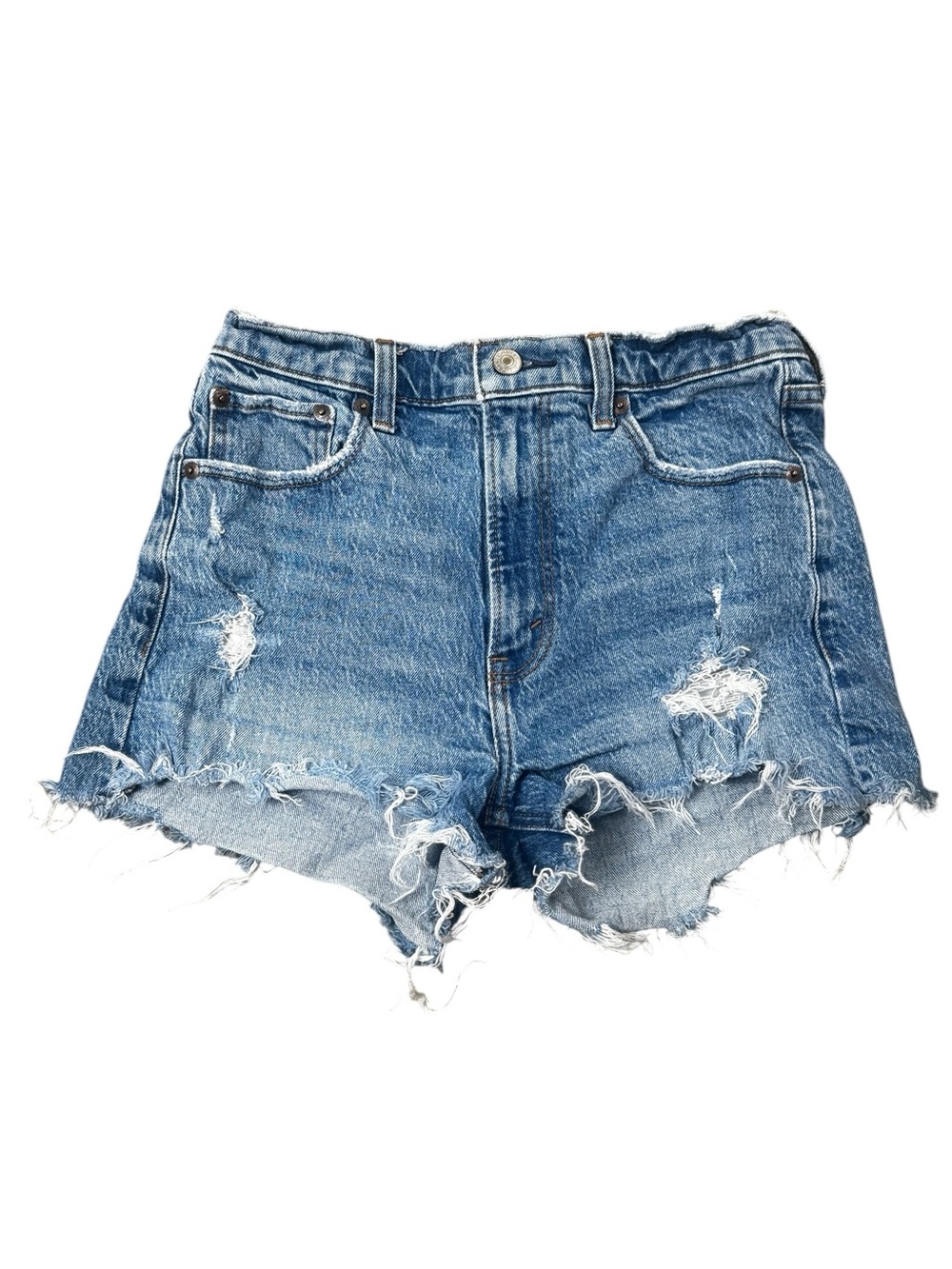 Abercrombie & Fitch The Mom Short High Rise Denim Blue Jean Size 2 26 Distressed